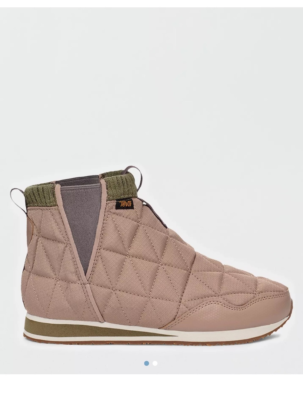 Teva Taupe Quilted Slip-On Ankle Boot with Olive Knit Collar